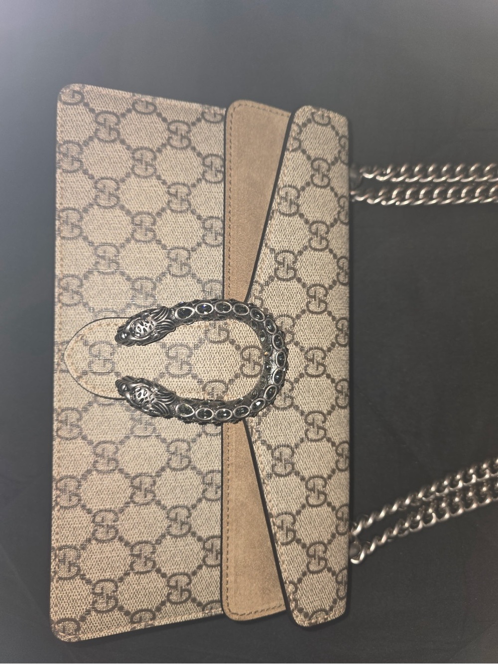 AUTHENTIC Gucci Dionysus Small beige GG Supreme shoulder bag with silver chain - Picture 2 of 8